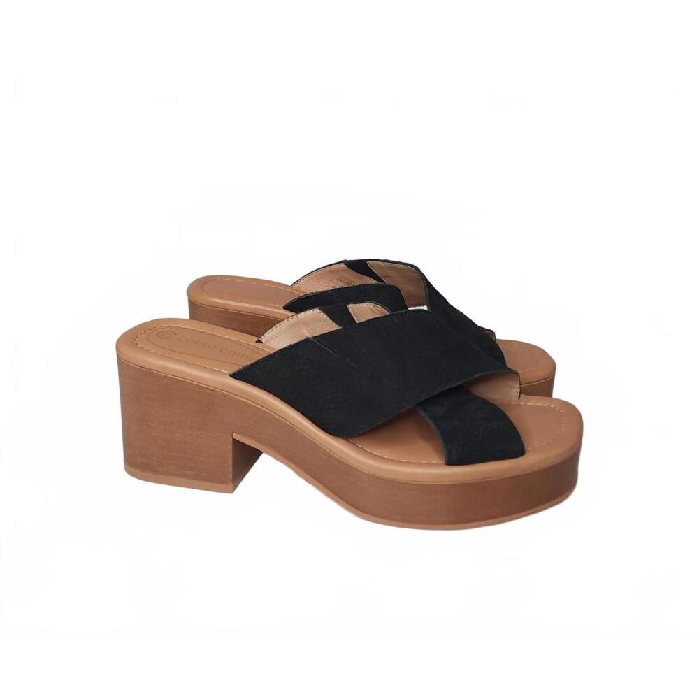 Corso‎ Como Perna Black Leather Chunky Platform Sandals Size 7.5